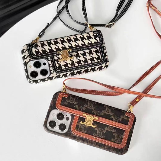 Cross-body leather card hold phone case for iphone