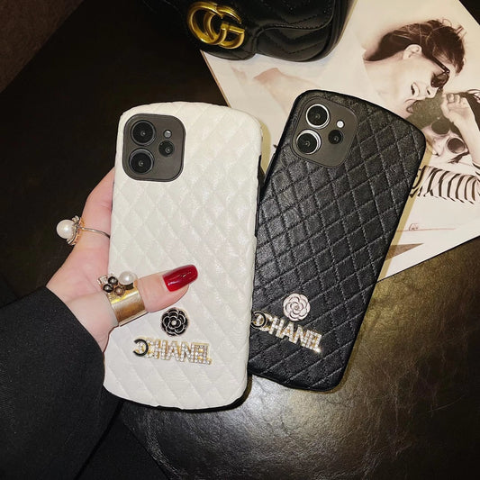 Diamond-studded leather phone case