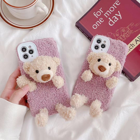 Three-dimensional bear plush phone case