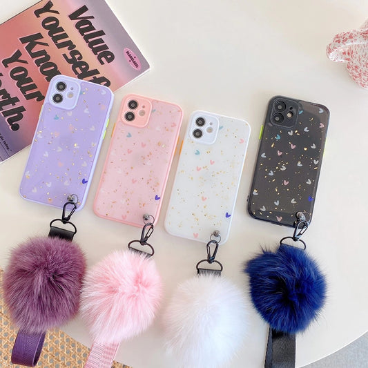 Gold foil love hair ball phone case