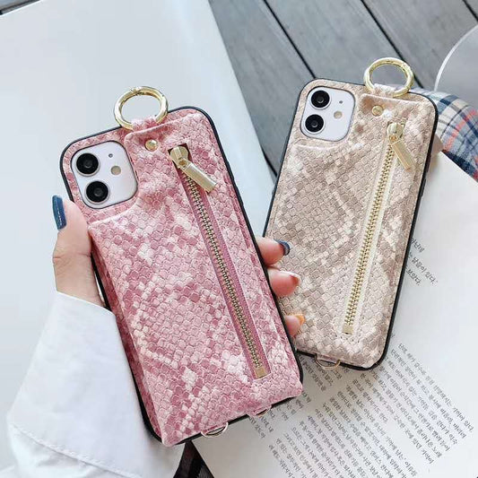 Snake pattern wallet lanyard phone case