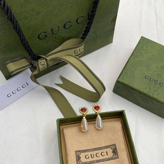 Pearl dangle earrings, red