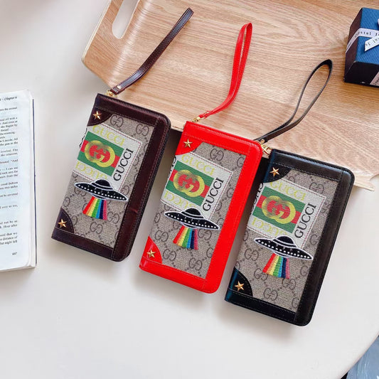 Embroidered lanyard leather phone case