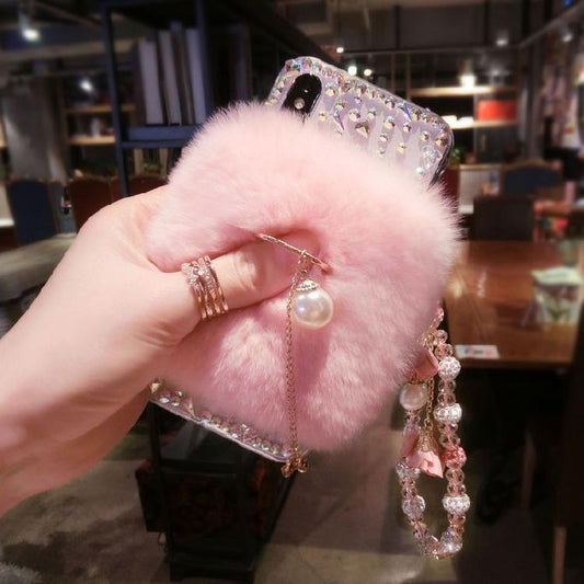 Rabbit hair rhinestone phone case for Samsung
