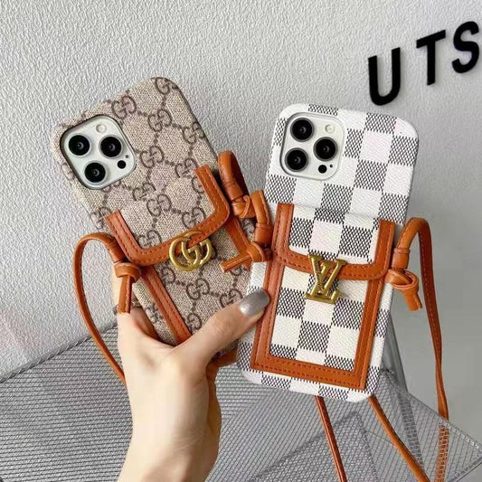 Luxury letter printing  leather card crossbody phone case for iphone