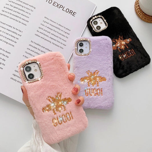 Rhinestone Bee Plush Phone Case