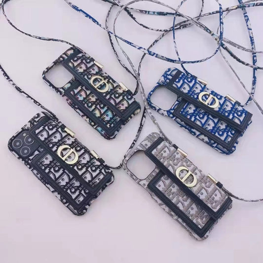 Gold thread embroidery messenger bracket phone case for iPhone