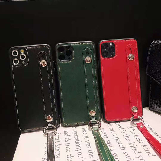 Leather wristband lanyard phone case