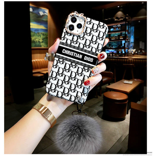Luxury letter hair ball lanyard phone case