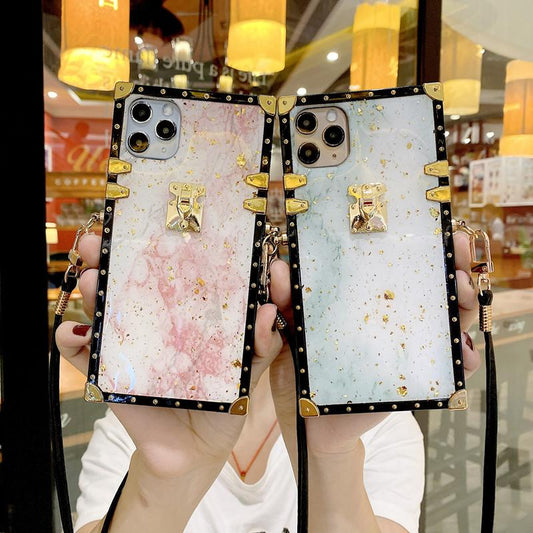 Marble square lanyard phone case for Samsung
