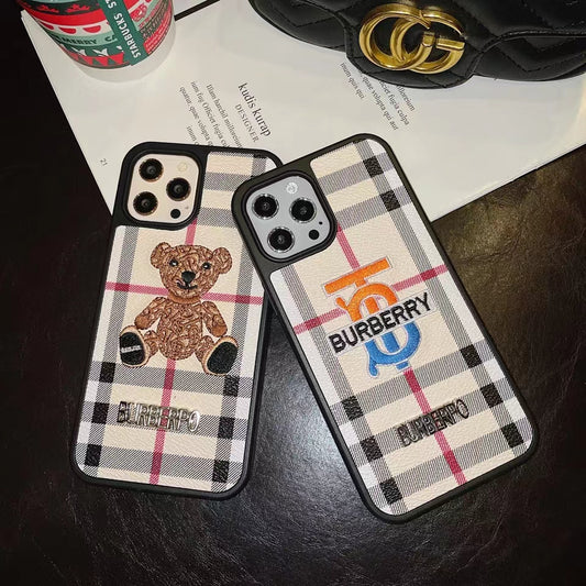 Fashion embroidery Plaid phone case