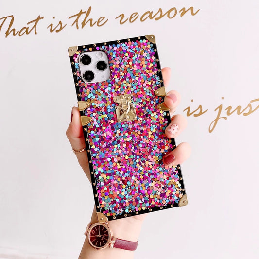 shiny sequined square phone case for samsung