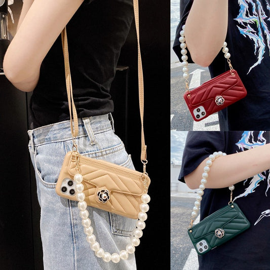 Leather pearl bracelet card case phone case
