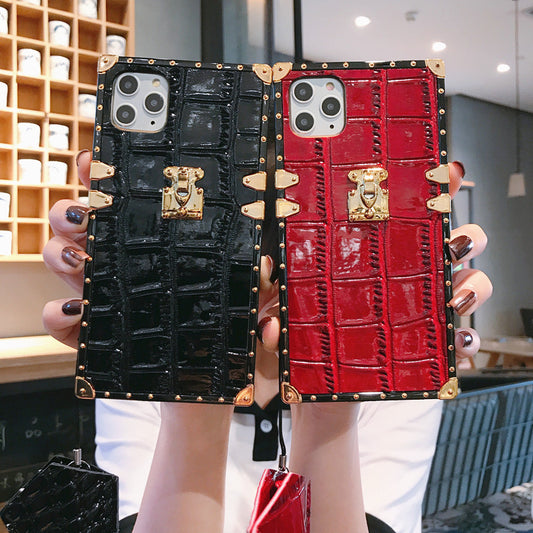 Square crocodile leather lanyard phone case