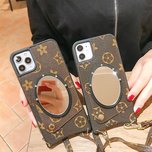 Luxury makeup mirror bracket phone case