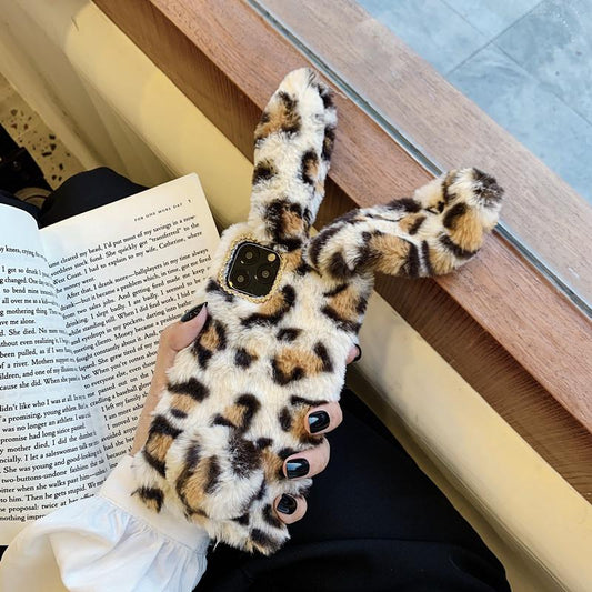 Leopard rabbit plush phone case for samsung