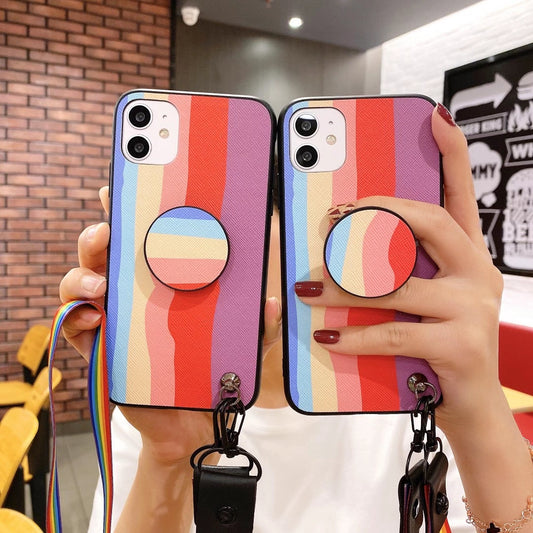 Rainbow the same bracket  lanyard phone case for iphone