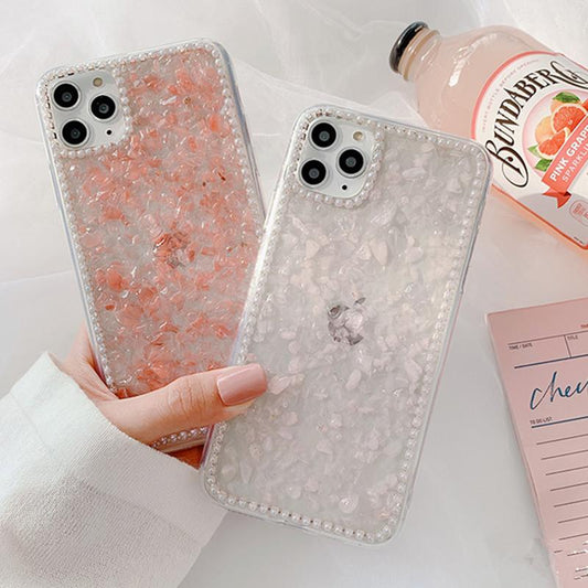 Glitter Pink Petal Clear Phone Case