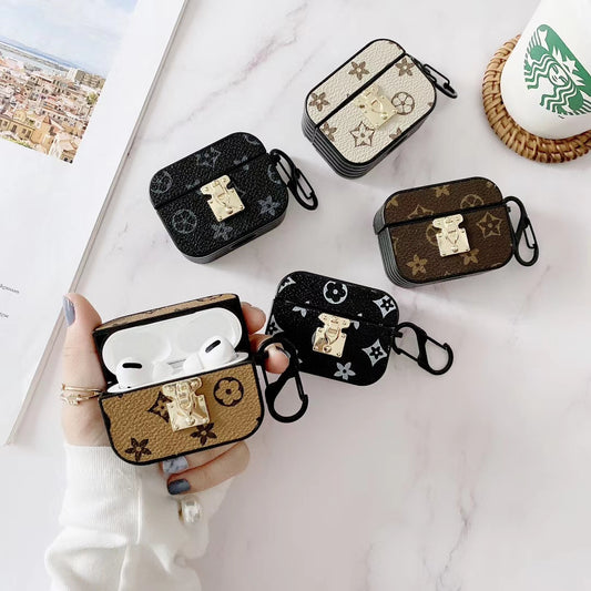 Retro flower  leather Airpods case