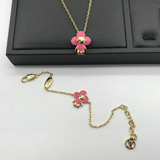 Pink Flower Cartoon Necklace Bracelet