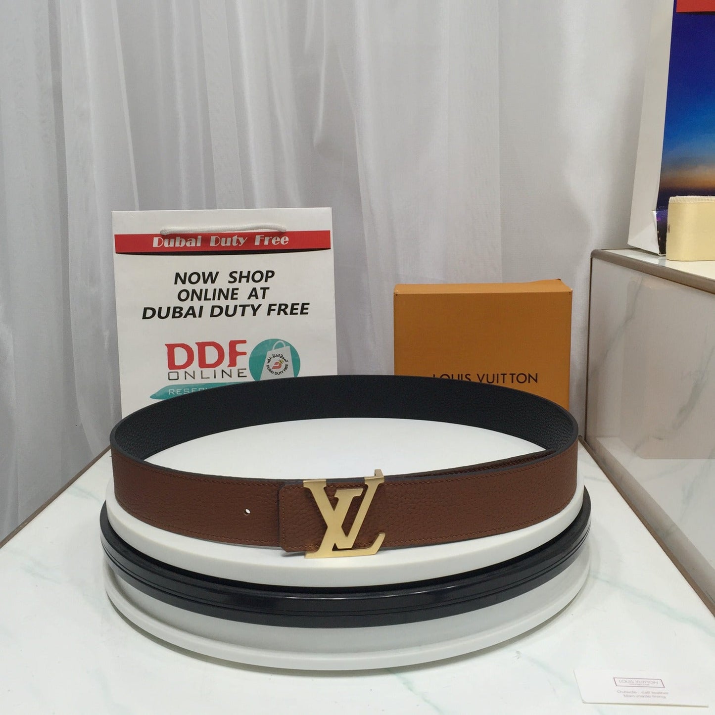 L V Belt - Brown & Gold