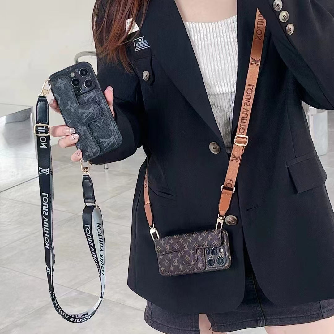 leather card holder lanyard phone case for iphone