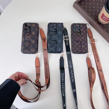 leather card holder lanyard phone case for iphone