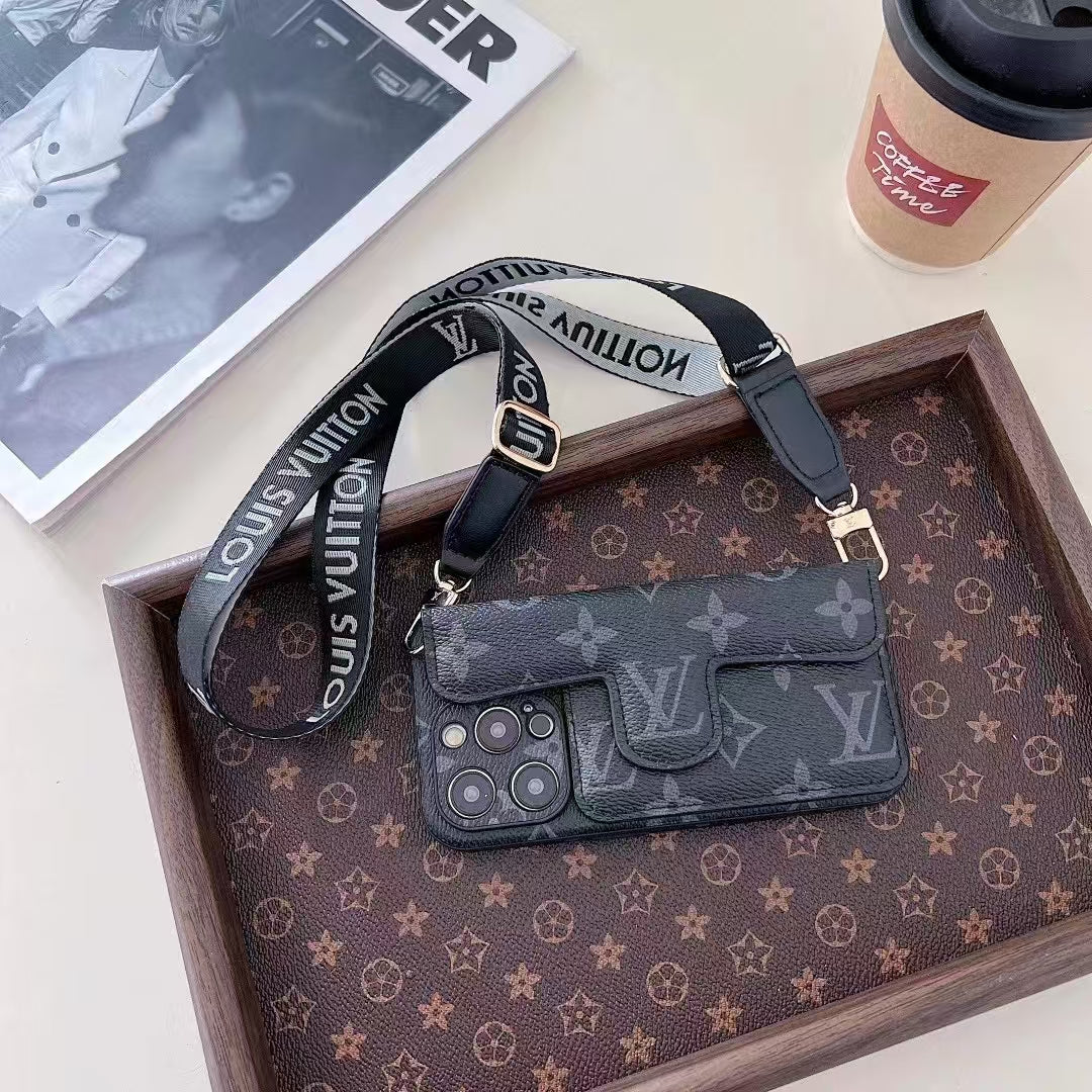 leather card holder lanyard phone case for iphone
