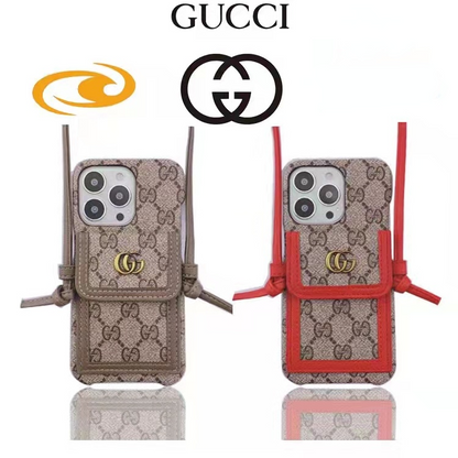 Leather cord crossbody lanyard card phone case for iPhone