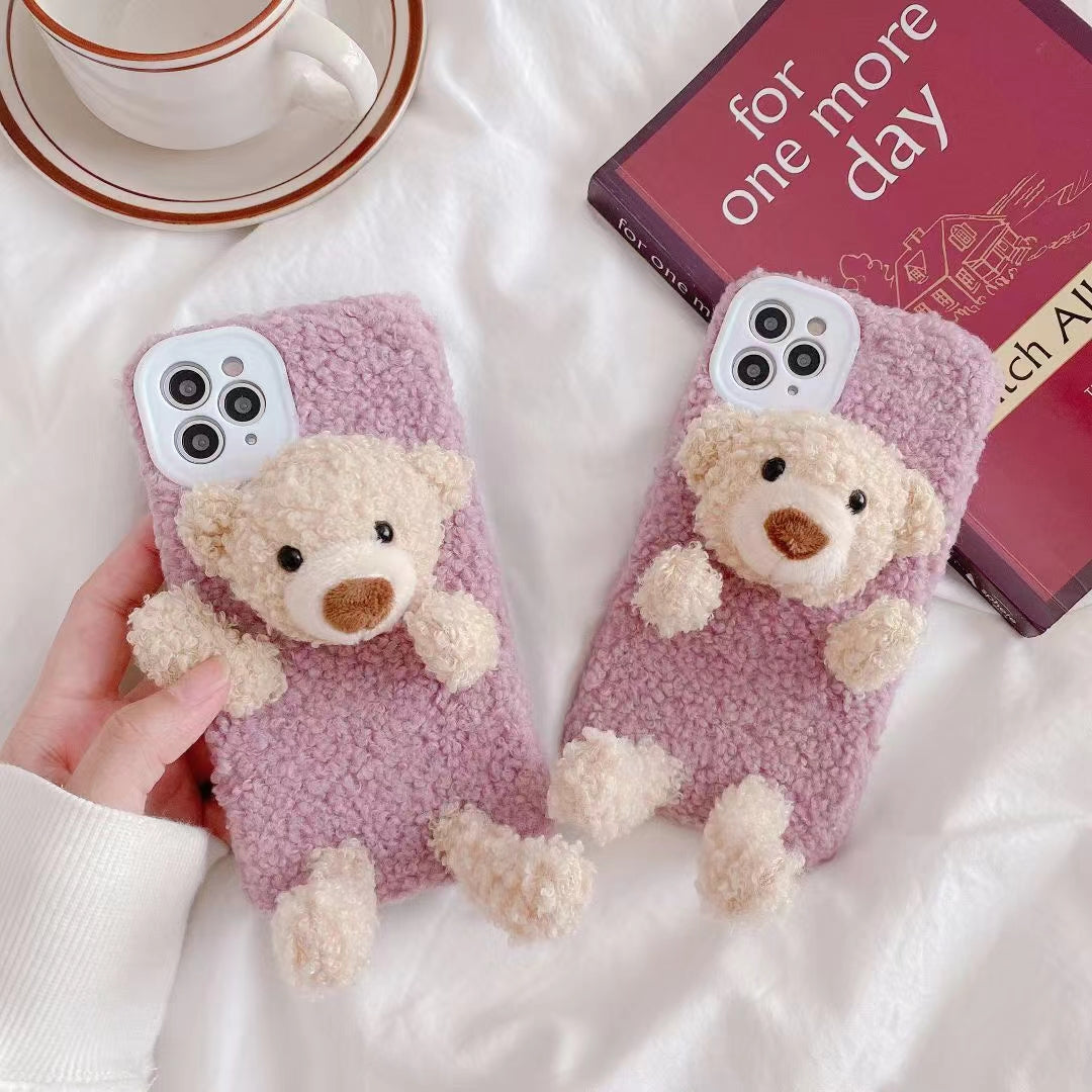 Three-dimensional bear plush phone case