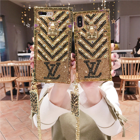 Gold full diamond square phone case for Samsung