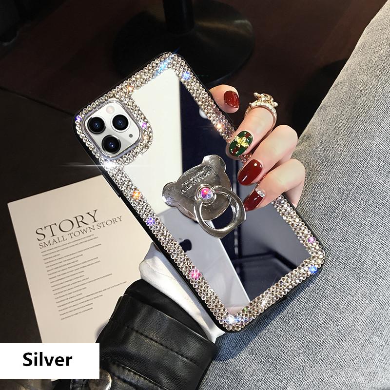 Tide Brand Bear Bracket Make Up Mirror Phone Case - LVCASE