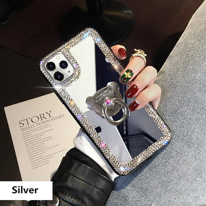 Tide Brand Bear Bracket Make Up Mirror Phone Case - LVCASE