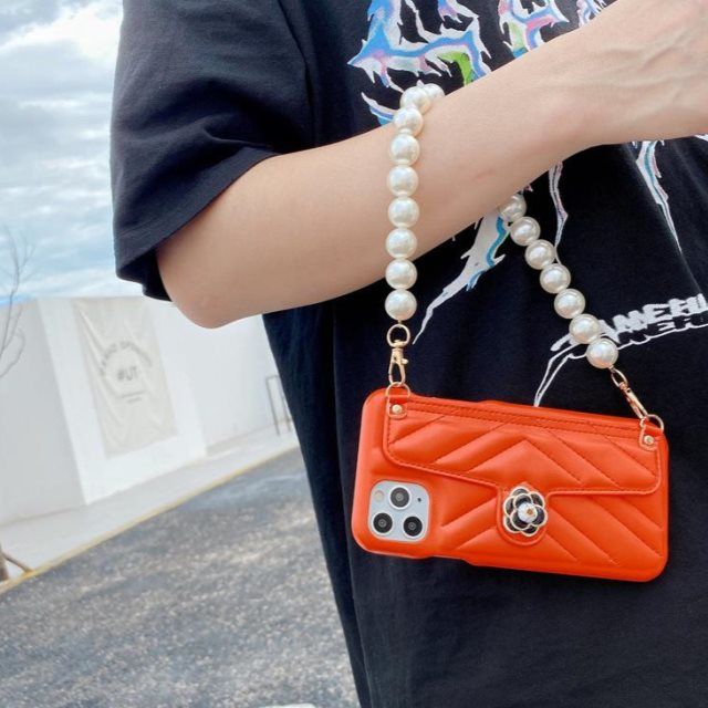 Leather pearl bracelet card case phone case