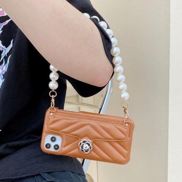 Leather pearl bracelet card case phone case