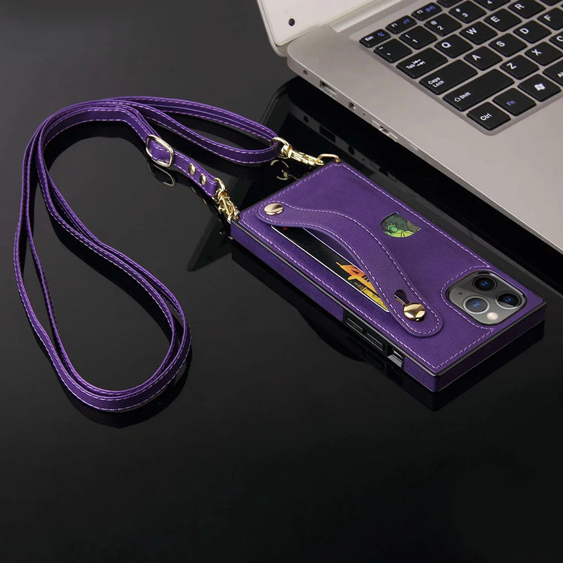 Wallet card lanyard phone case