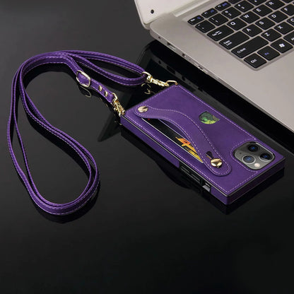 Wallet card lanyard phone case