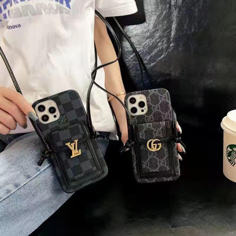 Luxury letter printing  leather card crossbody phone case for iphone