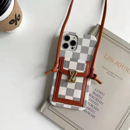 Luxury letter printing  leather card crossbody phone case for iphone