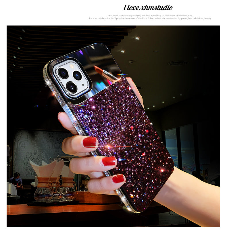 Gradient rhinestone mirror phone case