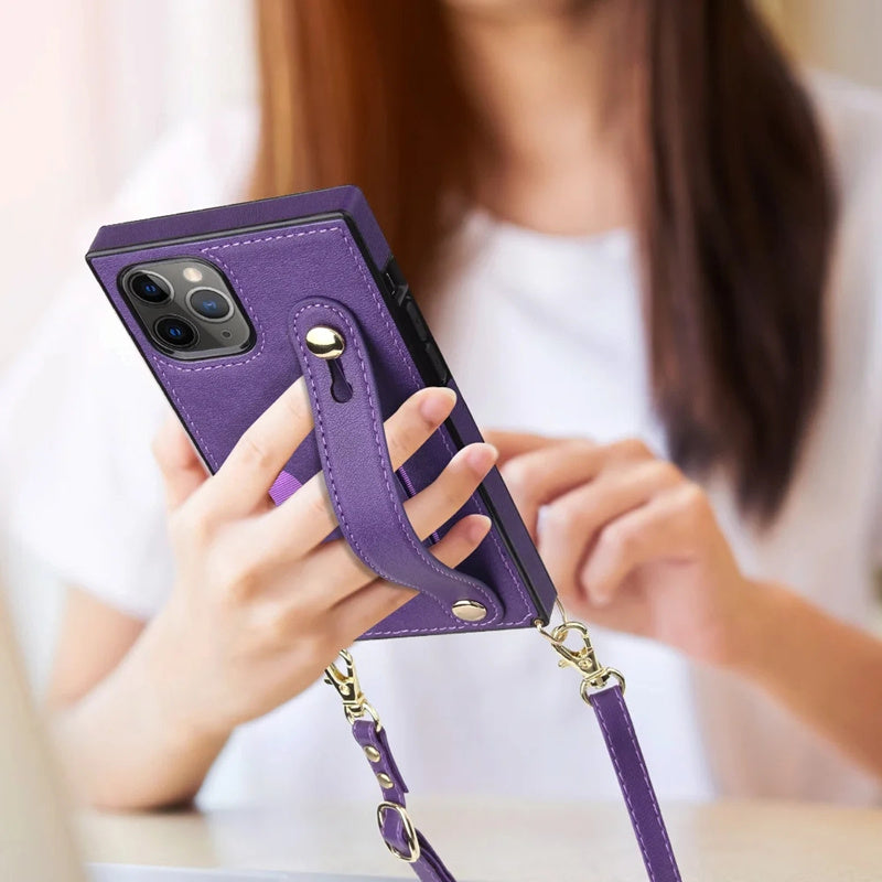 Wallet card lanyard phone case