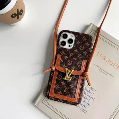 Luxury letter printing  leather card crossbody phone case for iphone