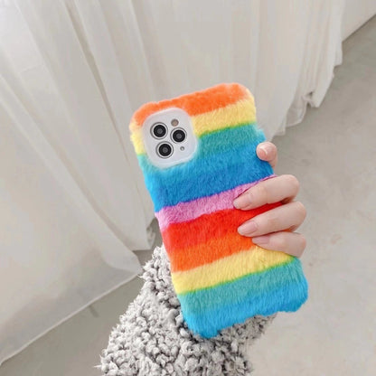 Rainbow color plush phone case