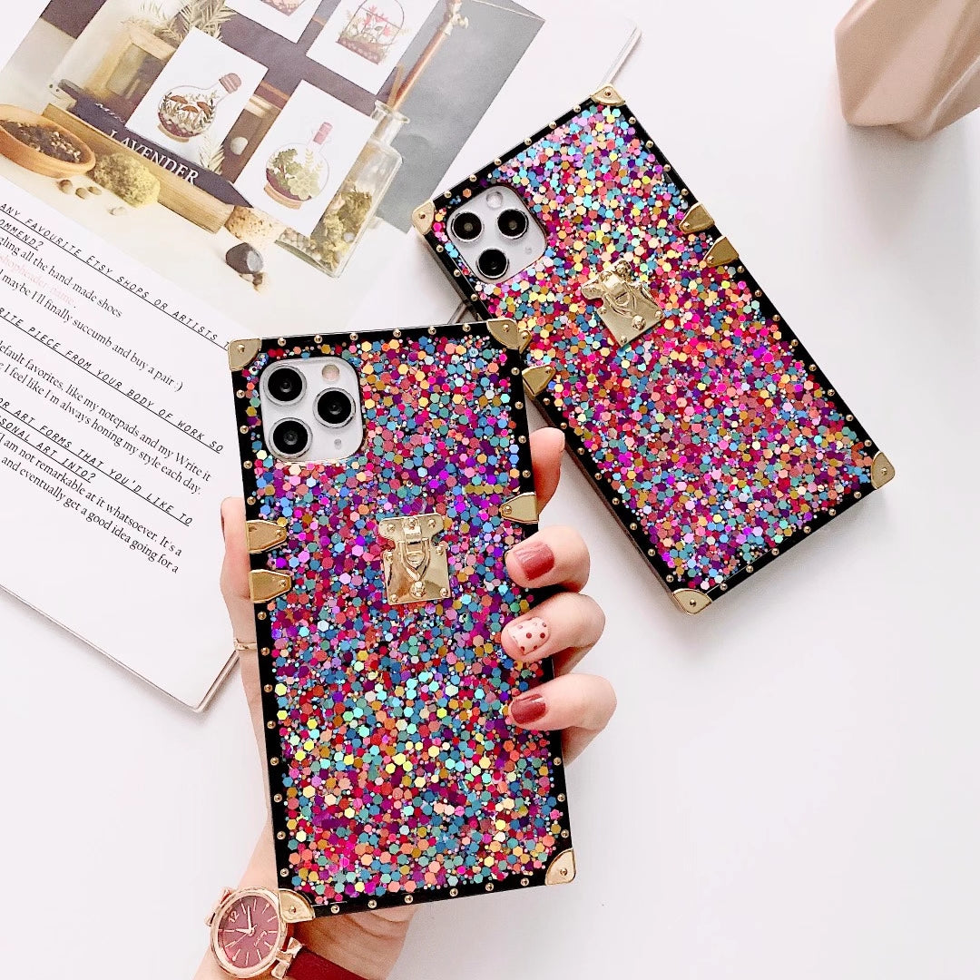 shiny sequined square phone case for samsung
