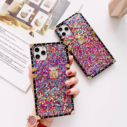 shiny sequined square phone case for samsung