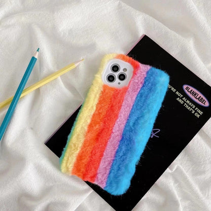 Rainbow color plush phone case