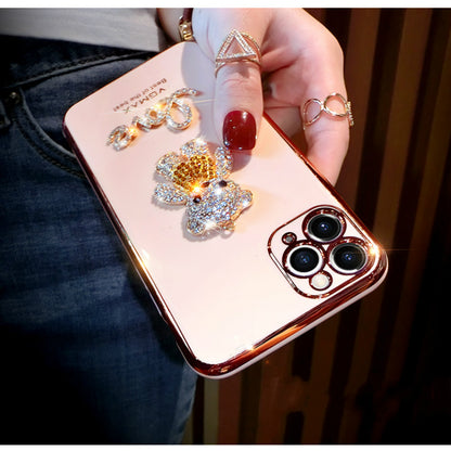 Diamond-studded bear electroplating phone case