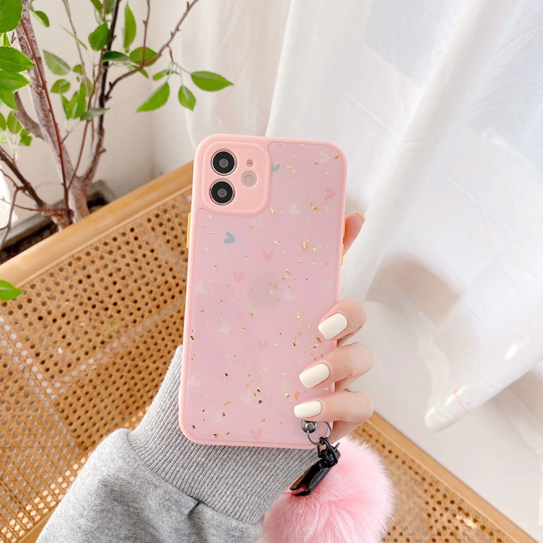 Gold foil love hair ball phone case