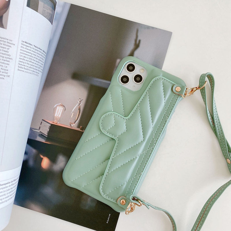 High-end leather hanging bag phone case