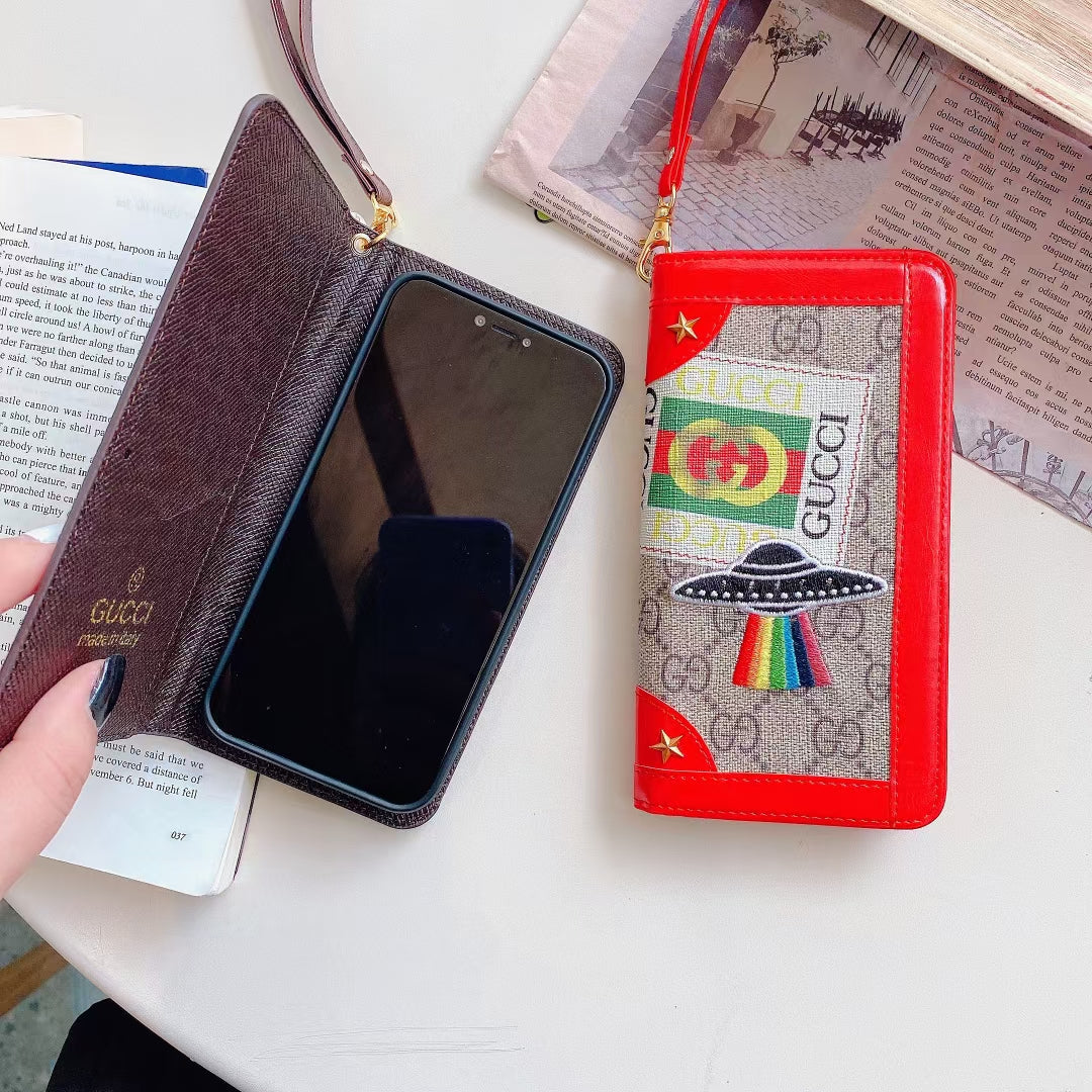 Embroidered lanyard leather phone case